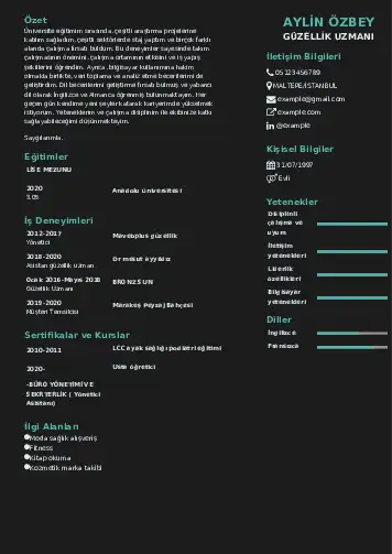 Güzellik Uzmanı Cv Örnekleri  cv indir